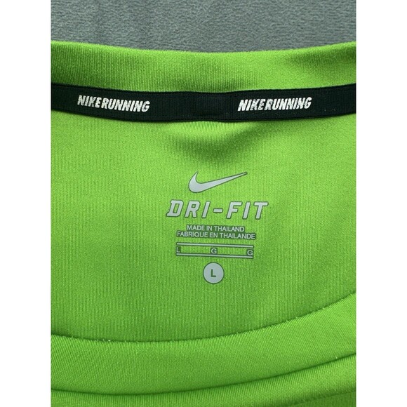 Nike Running Shirt Mens Large Dri Fit Solid Green Short Sleeve Run Breathable - Picture 3 of 9